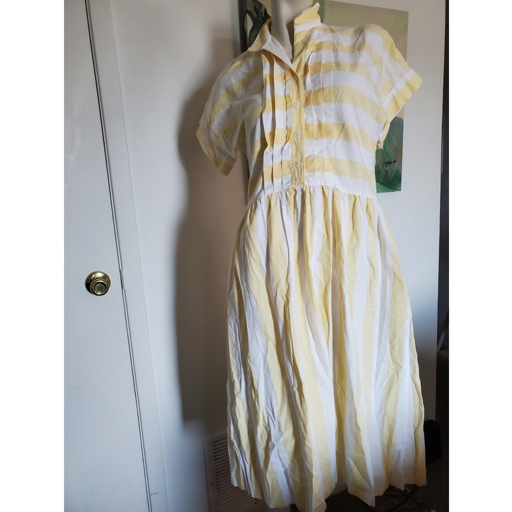 Vintage 7/8 Yellow and White Rugby Stripe Dress